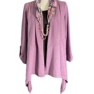 Lilac Boho Cardigan Blouse Beaded Scarf Wrap Floral Chic Pearl Necklace Lavander